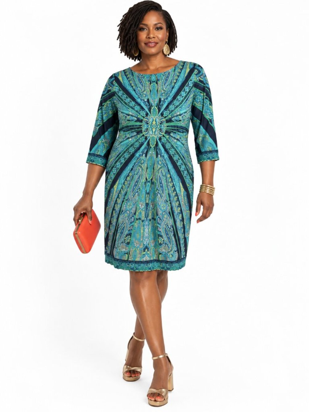 Chico's Paisley Medallion Shift Dress Teal Boho Work Travel Size XL